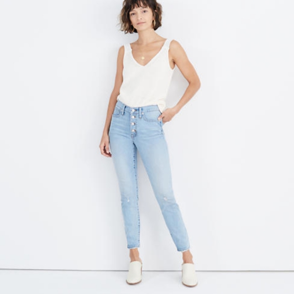 Madewell Size 27 Button Front Fray Ankle Jeans Mid Rise 9"
